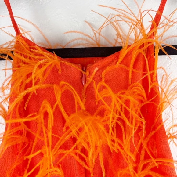 Cult Gaia Shannon Ostrich Feather Silk Mini Dress Orange XS Cocktail Party - Picture 10 of 12